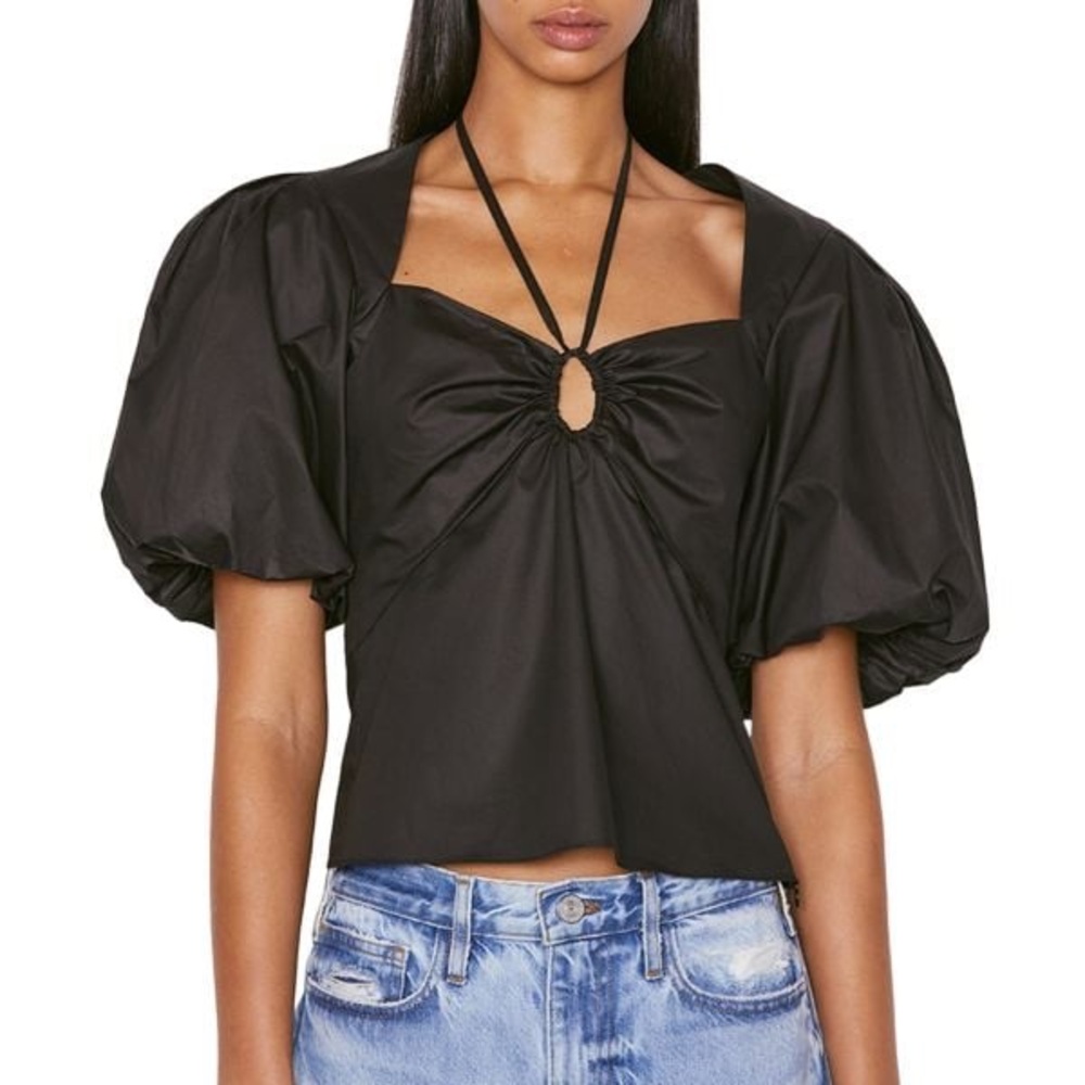 FRAME Puff Sleeve Tie Cotton Top